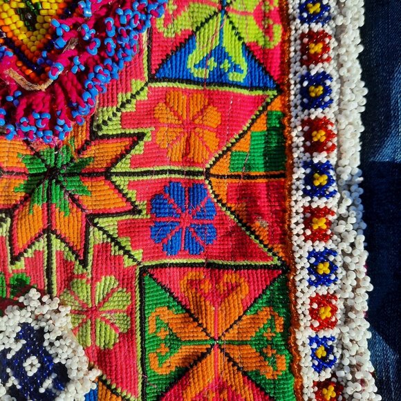 Beaded Boho Upcycled Denim Embellished Jean Jacket Womens S Hippie Festival - Picture 3 of 11